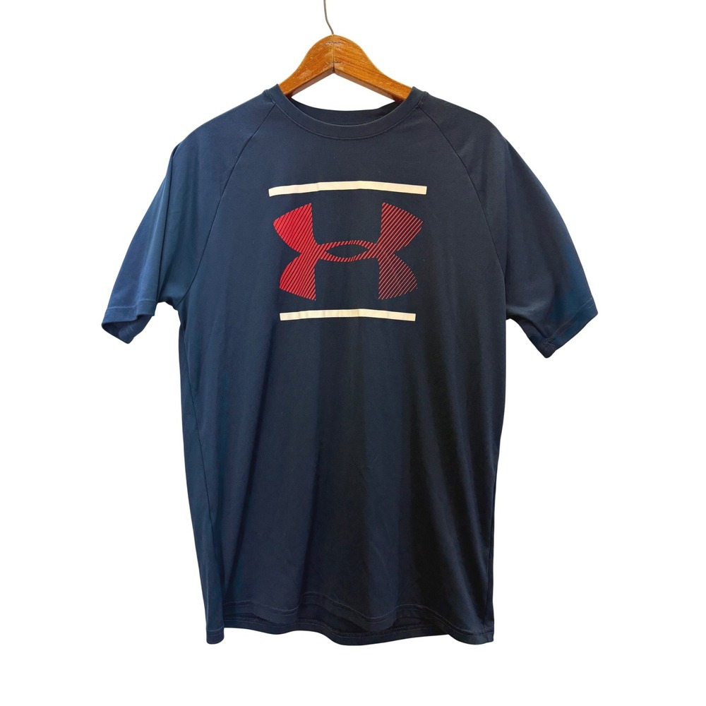 Under Armour T-Shirt Mens Large Navy‎ Blue Graphic Logo Short Sleeve Athletic